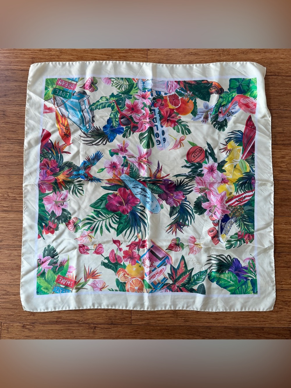 Golden Goose Silk Scarf Lemonade Tropical Print Italy NWOT
